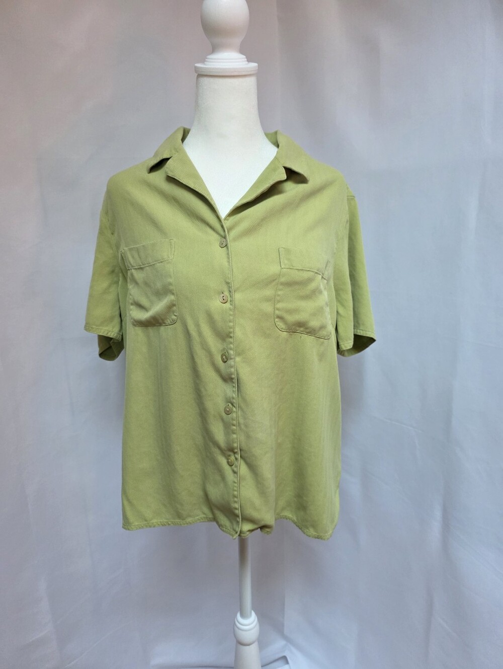Kate Hill Casual XL Sage Green Button Front Blouse Short Sleeve